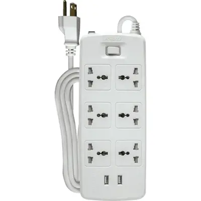 Royu Power Strip 5 Gang One Master Switch & 2 USB Ports 10A 2m White