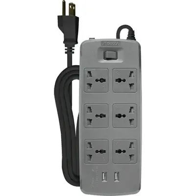 Royu Power Strip 6 Gang One Master Switch & 2 USB Ports 10A 2m White