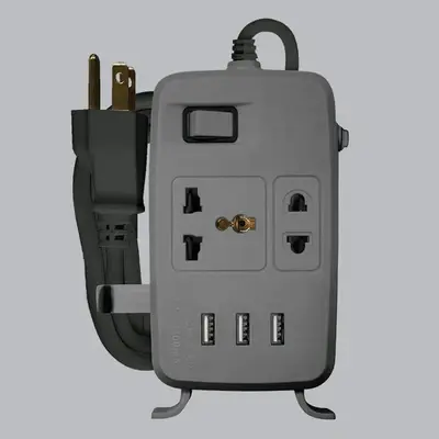 Royu Power Strip 2 Gang 1 Main Switch with 3 USB Ports 10A 2m Gray