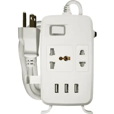 Royu Power Strip 2 Gang 1 Main Switch with 3 USB Ports 10A 2m White