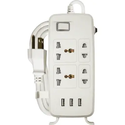 Royu Power Strip 4 Gang 1 Main Switch with 3 USB Ports 10A 2m White