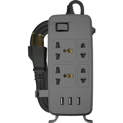 Royu Power Strip 4 Gang 1 Main Switch with 3 USB Ports 10A 2m Gray