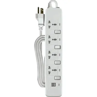 Royu Power Strip 4 Gang Individual Switches & 2 USB Ports 10A 2m White