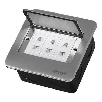 Royu Wide Series Square Floor Receptacle with 3 Gang Universal Outlet Titanium 15A