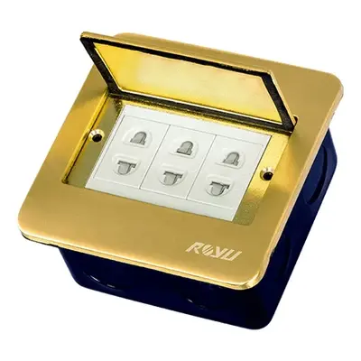 Royu Wide Series Square Floor Receptacle with 3 Gang Universal Outlet Bronze 15A