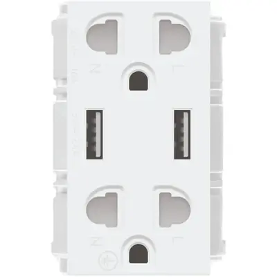 Royu Wide Series Duplex Universal Outlet with 2 USB Ports 5V 2400mA 16A White