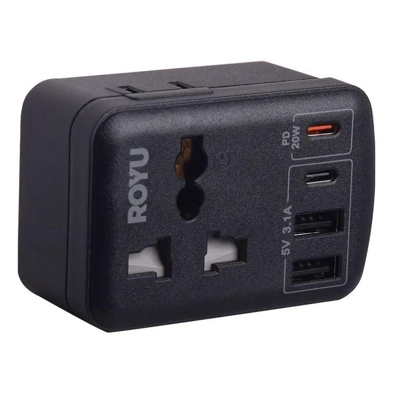 Royu Universal Adapter International + Flat Pin Outlets + 4 USB Ports PD 20W 16A White