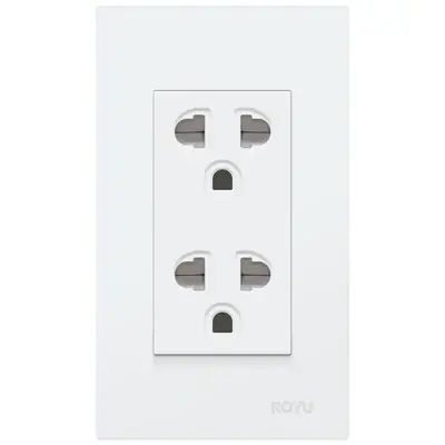 Royu Wide Series Duplex Universal Outlet with Ground & Shutter Set 15A White