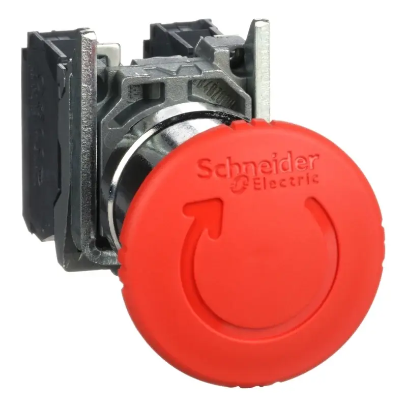 Schneider Electric Harmony XB4 Metal Emergency Stop 40mm Turn to Release 1NO+1NC