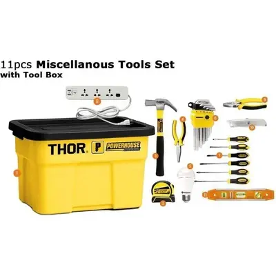 Powerhouse 11pcs Mixed Tools Set with Tool Box (Thor Storage) Yellow/Black