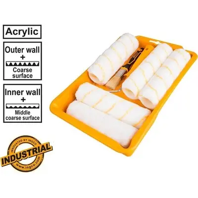 Ingco HKTCB83230083 8 in 1 Cylinder Paint Roller with Tray Set 9"