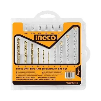 Ingco AKSDB9165 16pcs Drill Bits Set Screwdriver Bit Set