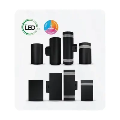 Omni LED Weatherproof Wall Light Square Up/Down 9W Tricolor Black