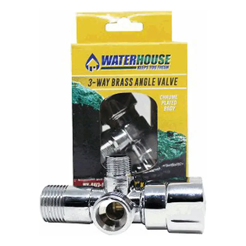 Waterhouse 3-Way Brass Angle Valve in Chrome Plated Body 1/2" x 1/2" x 3/8"