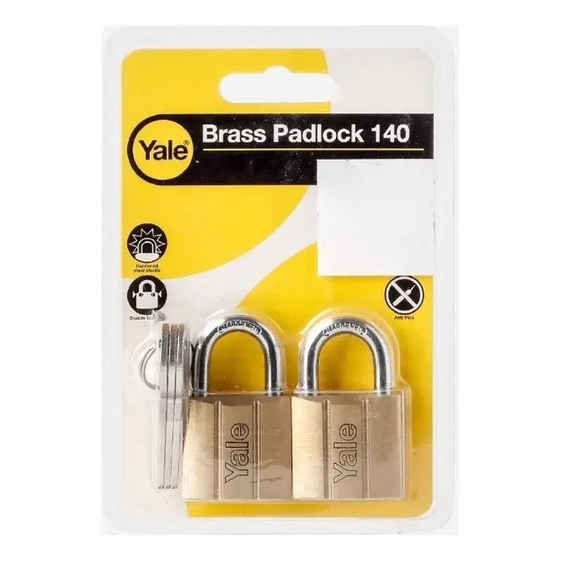 Yale Brass Padlock 2 pcs Key Alike V-140 50mm KAx2